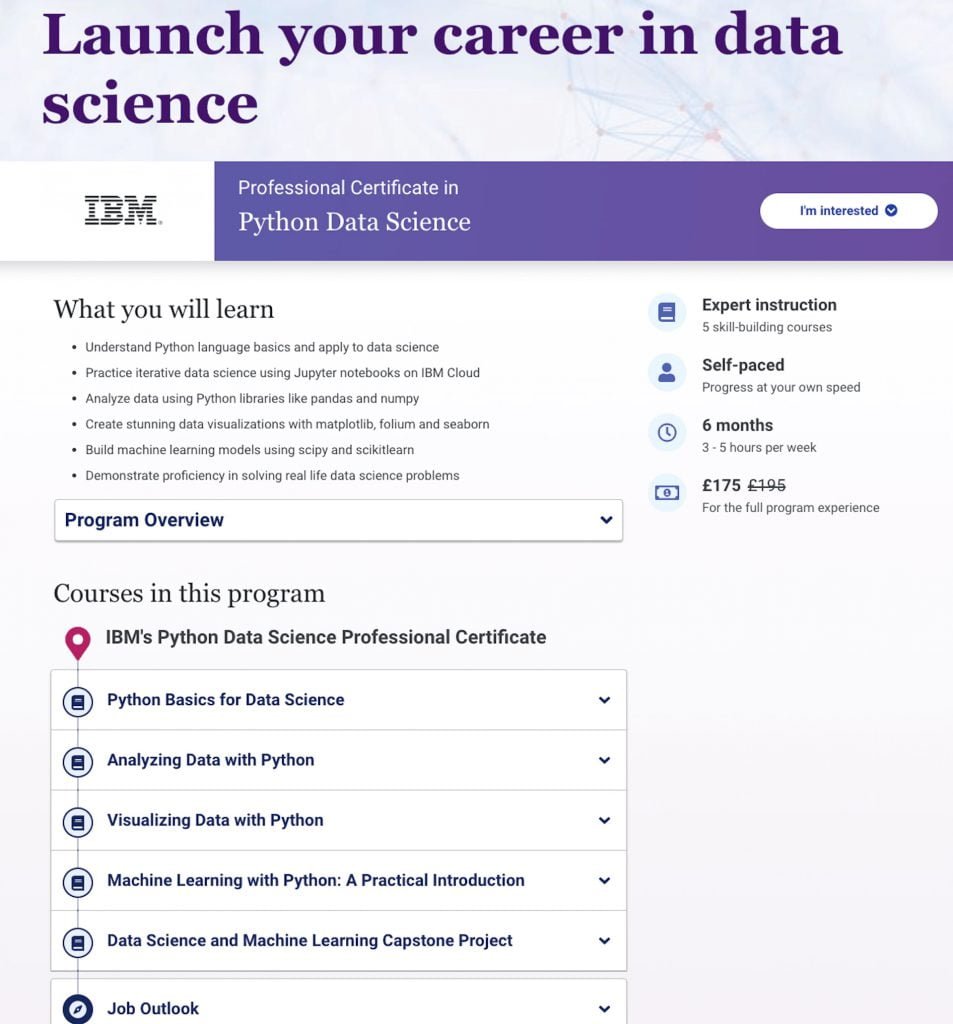 ibm professional certificate data science python course image