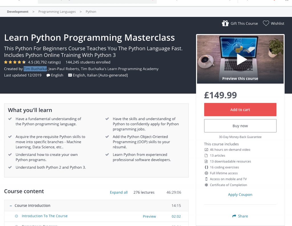 learn python masterclass course