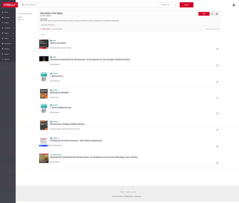 oreilly online learning playlist serverless