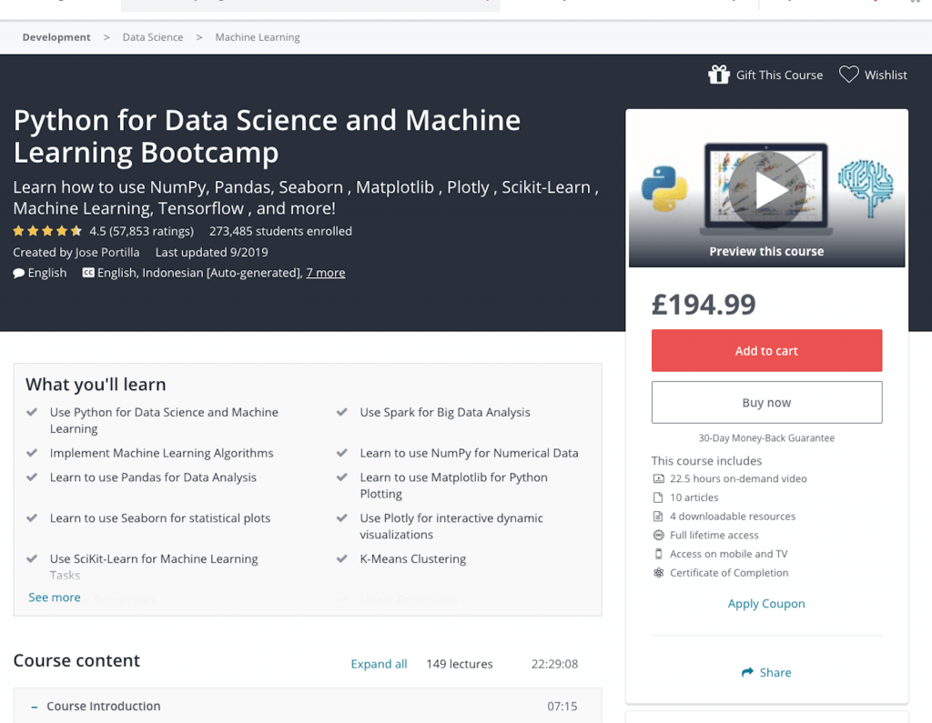 python data science boot camp course